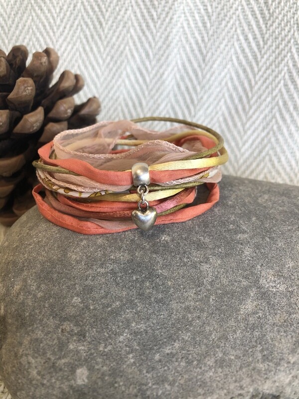 Orange, Kahki and Nude Triple Wrap Bracelet