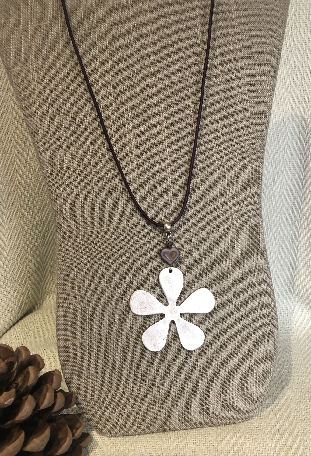 Large Flower  Necklace - Aubergine