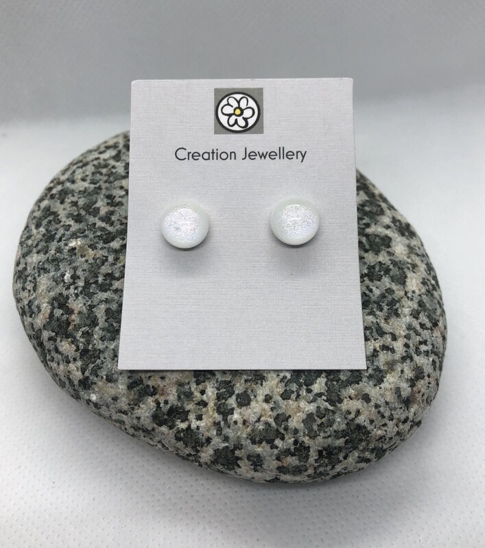 Dichroic Glass Earrings - White