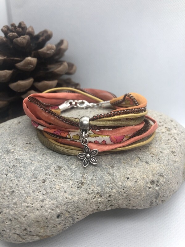 Liberty Double Wrap Bracelet -  Orange & Khaki