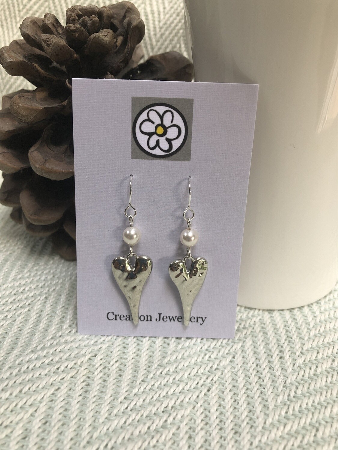 Antique Silver Heart and Pearl Earrings