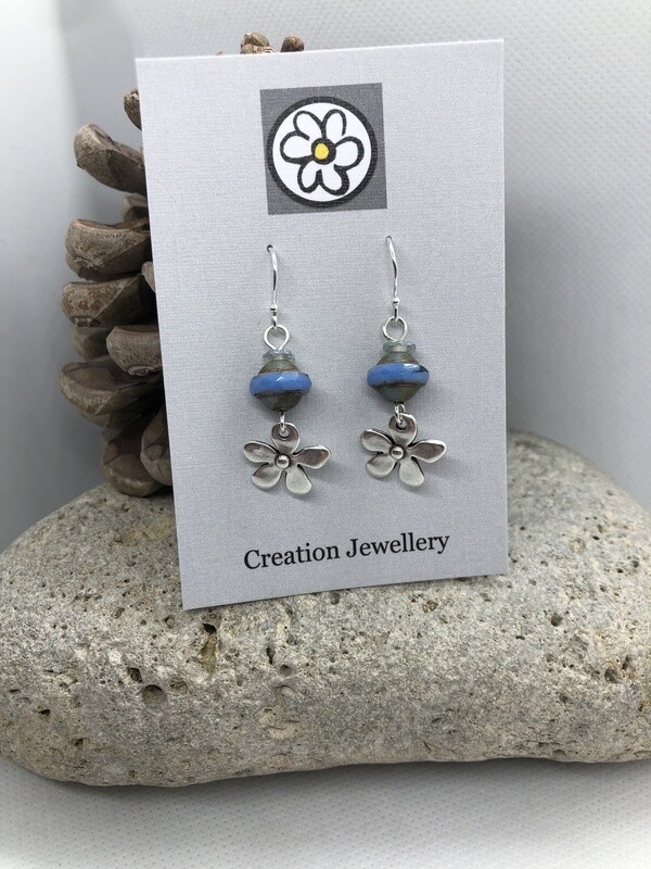 Daisy and Blue Glass Earrings