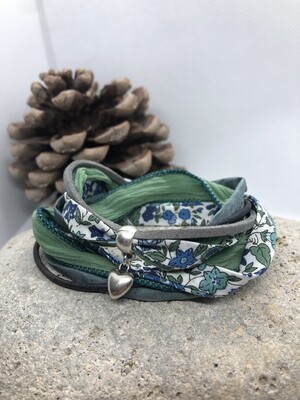 Greens and Blue Double Wrap Bracelet