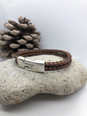 Men’s Braided 6mm double Leather Bracelet - Browns