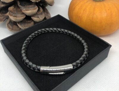 6mm Leather Bracelet - Grey/Black