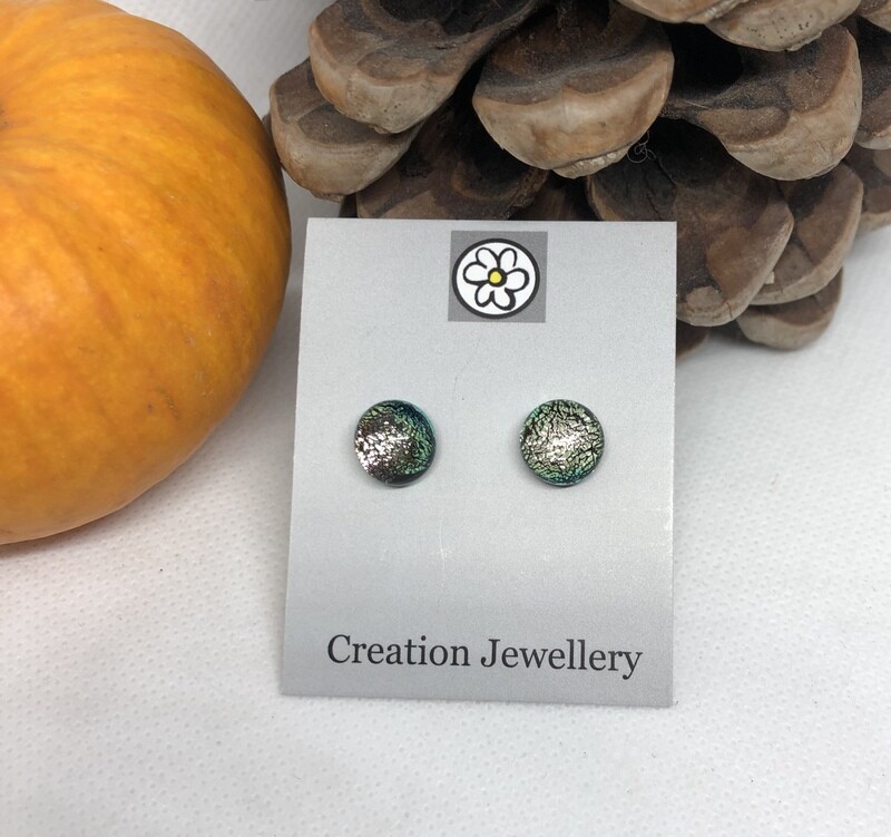 Dichroic Glass Earrings - Green/Silver
