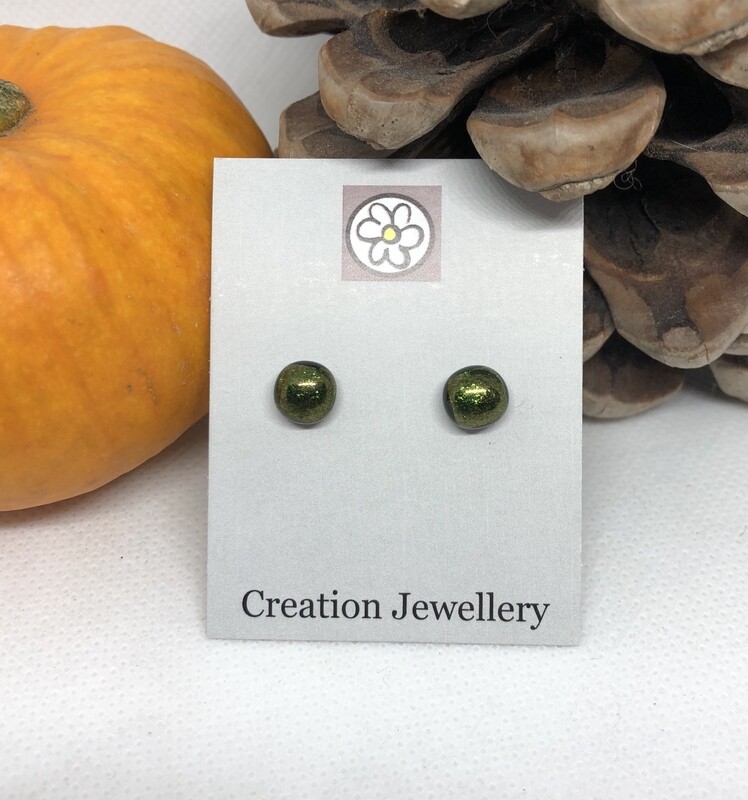 Dichroic Glass Earrings - Deep Olive