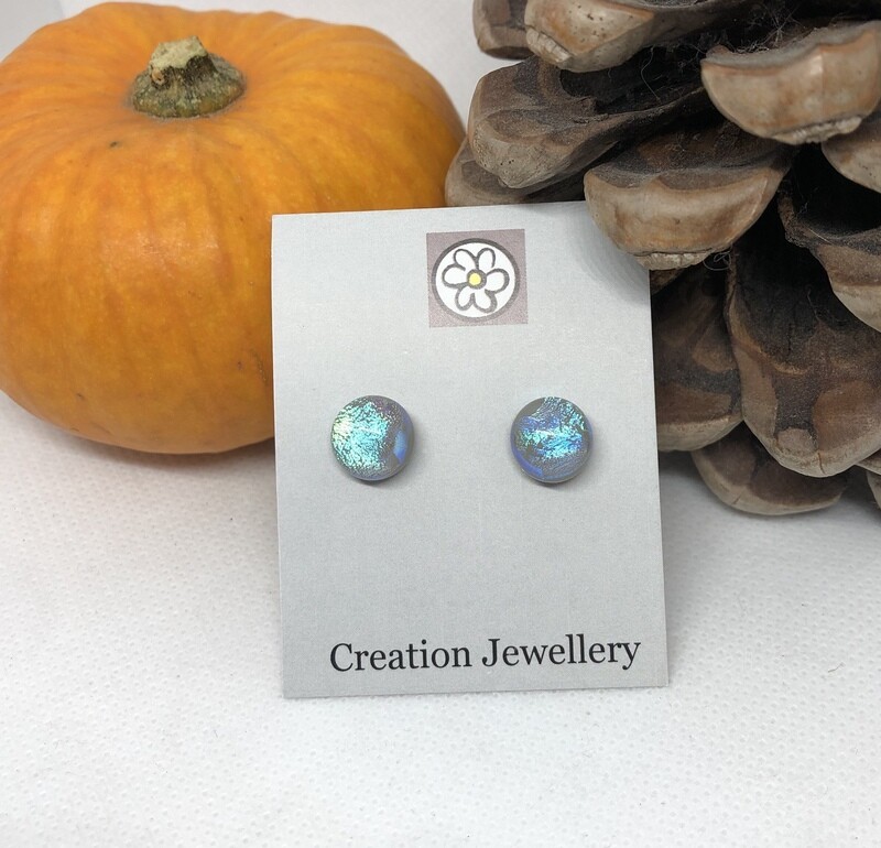 Dichroic Glass Earrings - Grey Multi