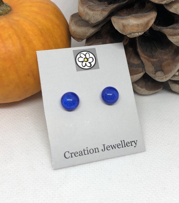 Dichroic Glass Earrings - Mid Blue