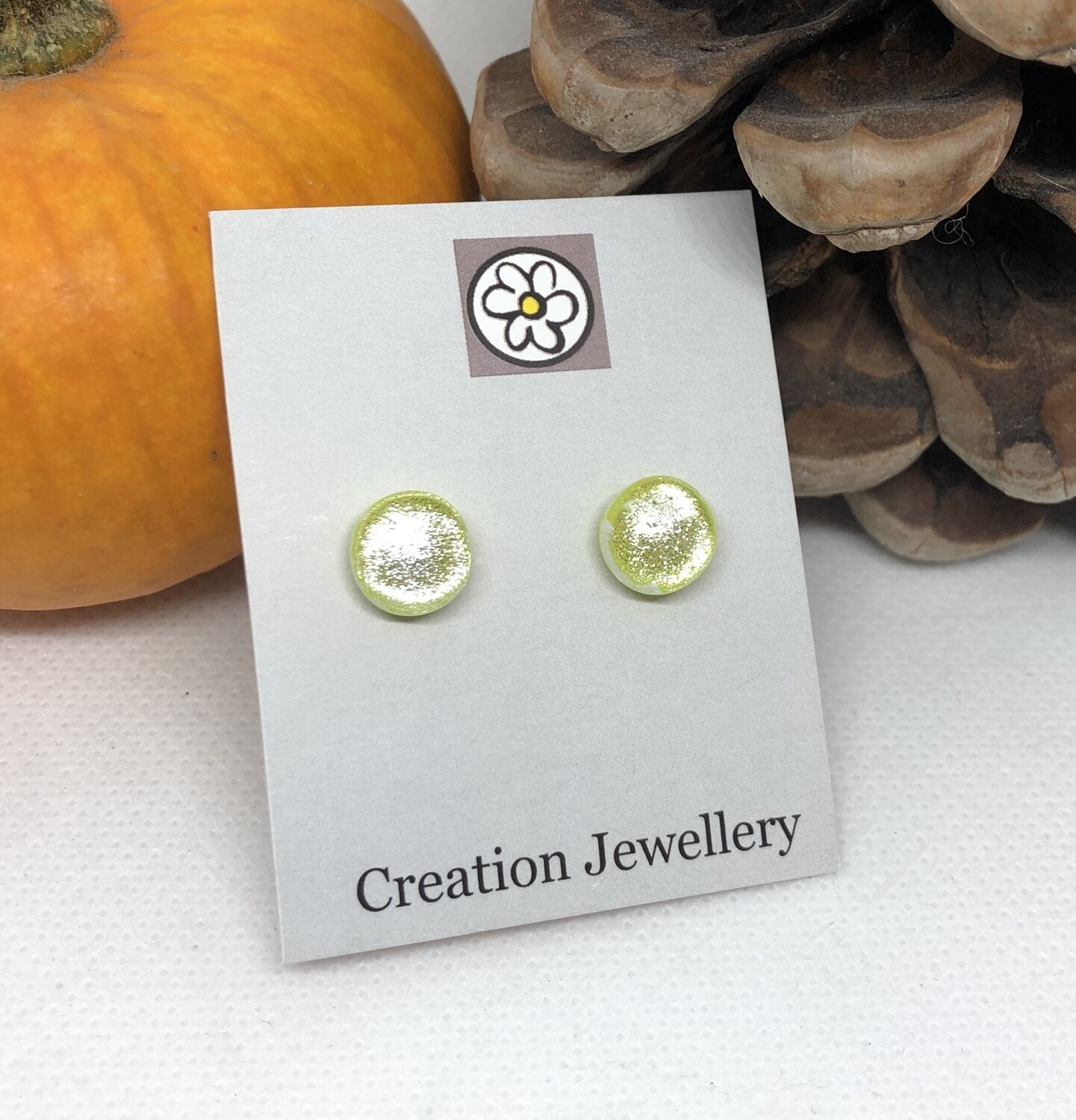 Dichroic Glass Earrings - Lime/Silver