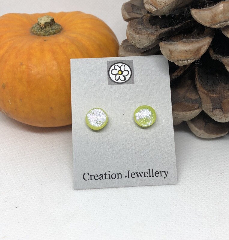Dichroic Glass Earrings - Lime/Silver