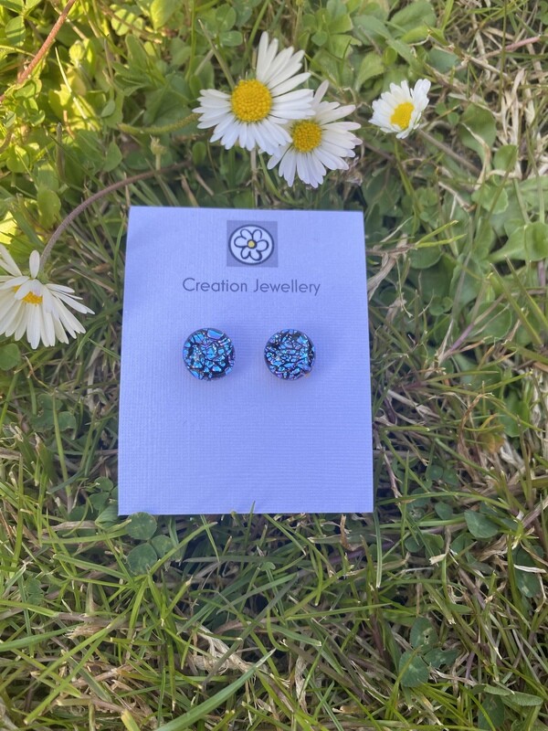 Dichroic Glass Earrings - Teal, Blue & Pink