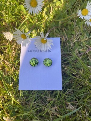 Dichroic Glass Earrings - Green/Gold