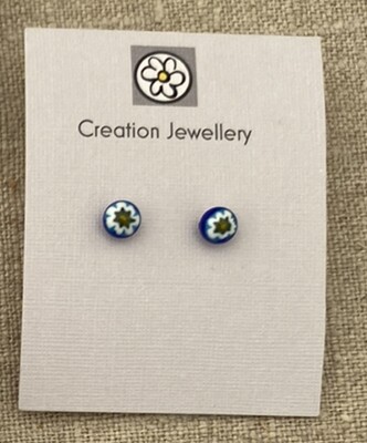 Glass Studs - White, Green and Navy Flowers