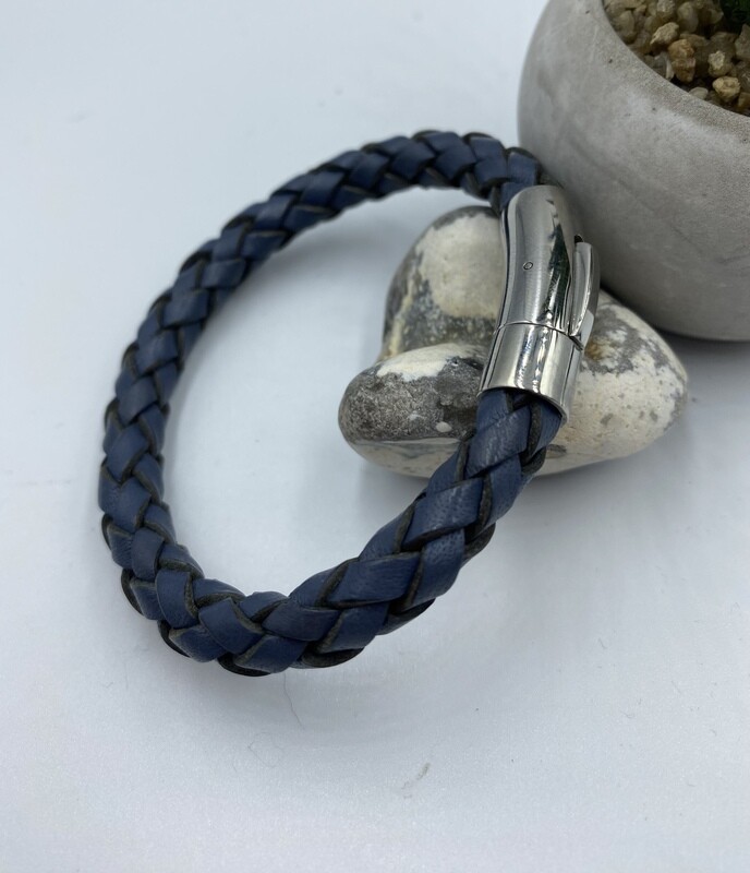 Men’s Braided 8mm Leather Bracelet - Mid Blue