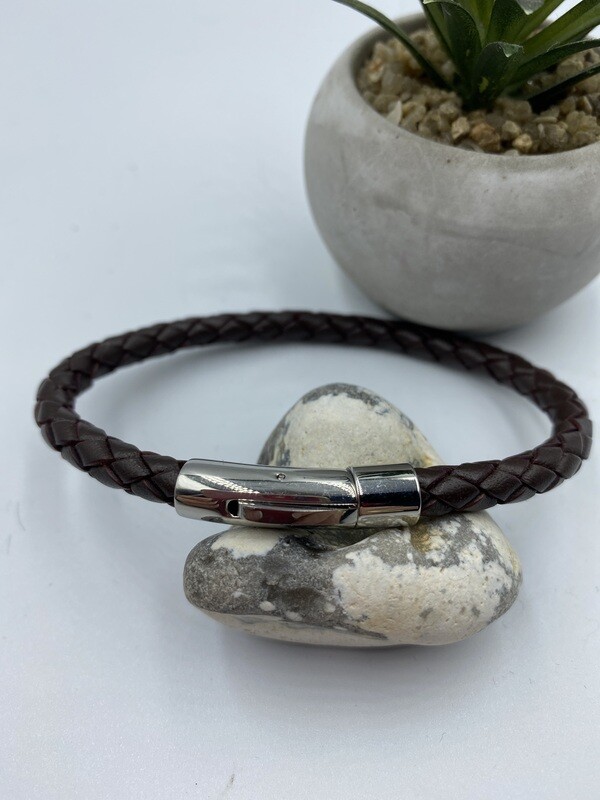 Men’s  6mm braided Leather Bracelet - Dark brown