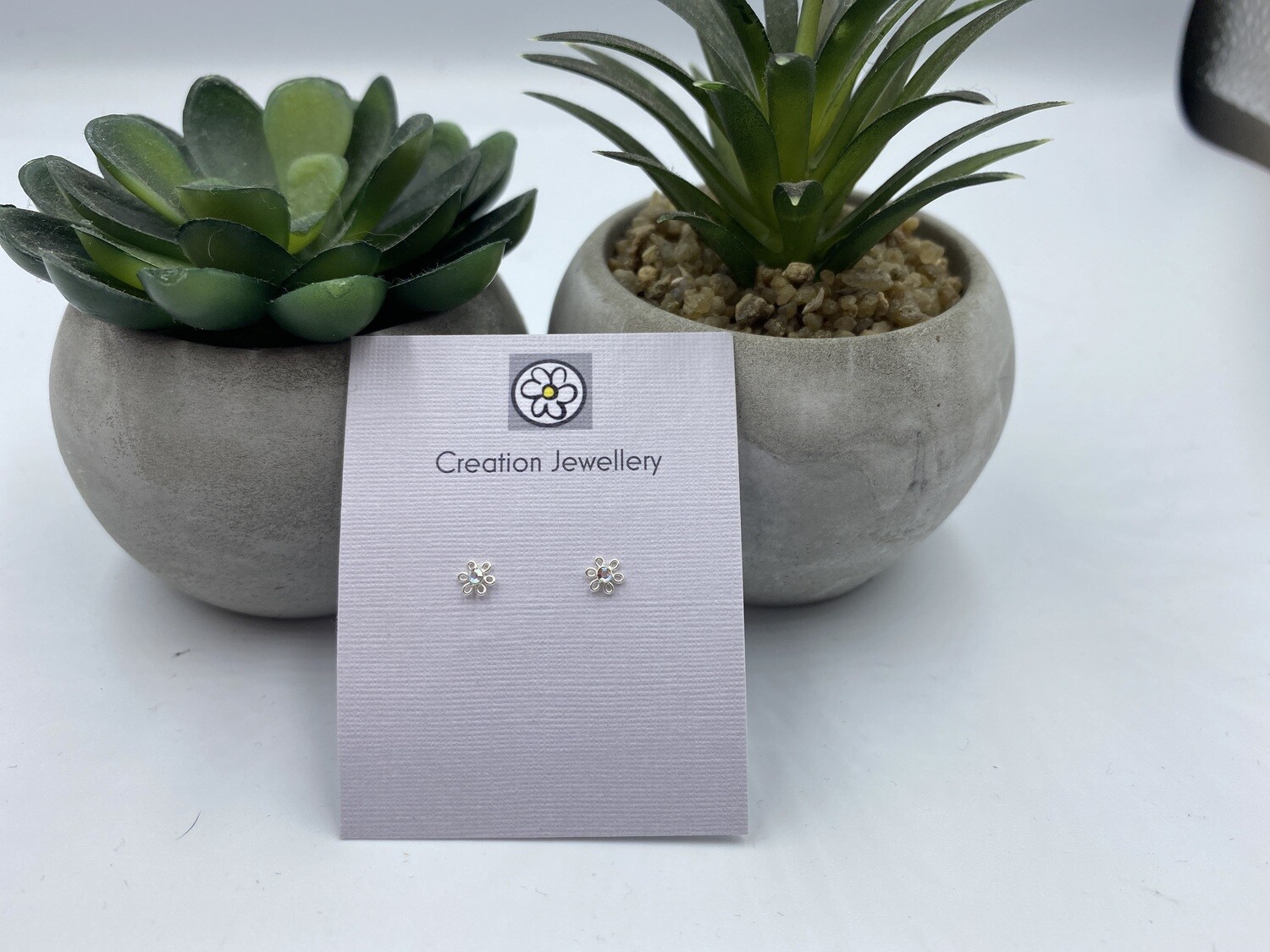 Sterling Silver Flower with crystal centre Stud Earrings