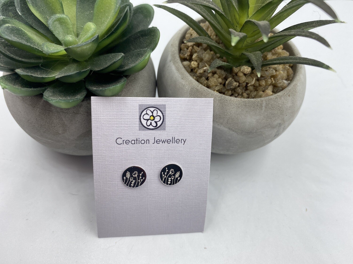 Sterling Silver Etched Meadow Disc stud Earrings