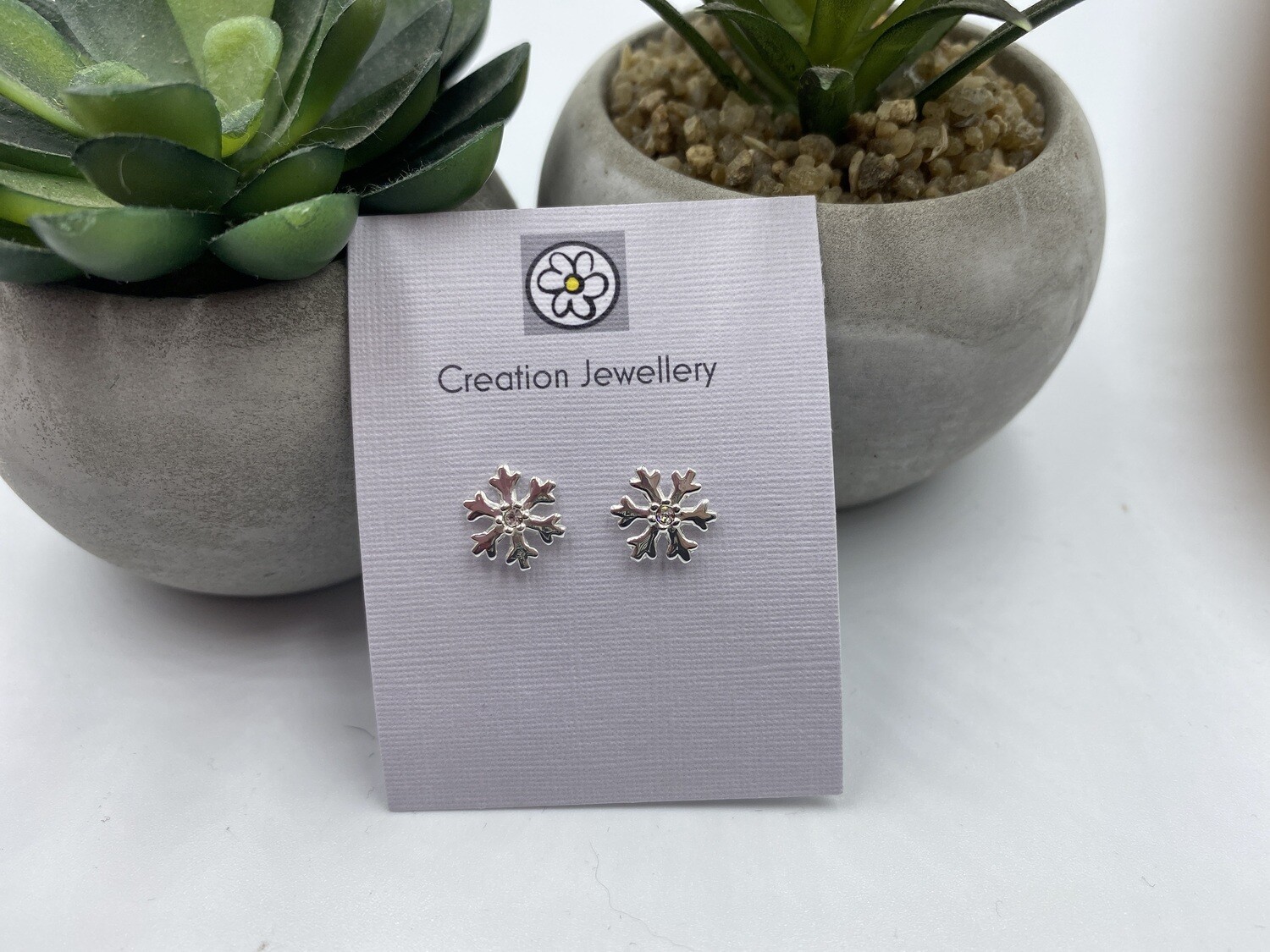 Sterling Silver Snowflake Crystal centre stud Earrings