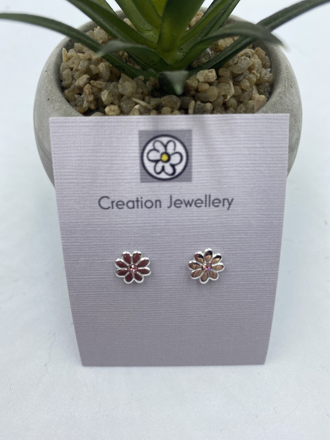 Sterling Silver Daisy  Stud earrings - Pink Centre