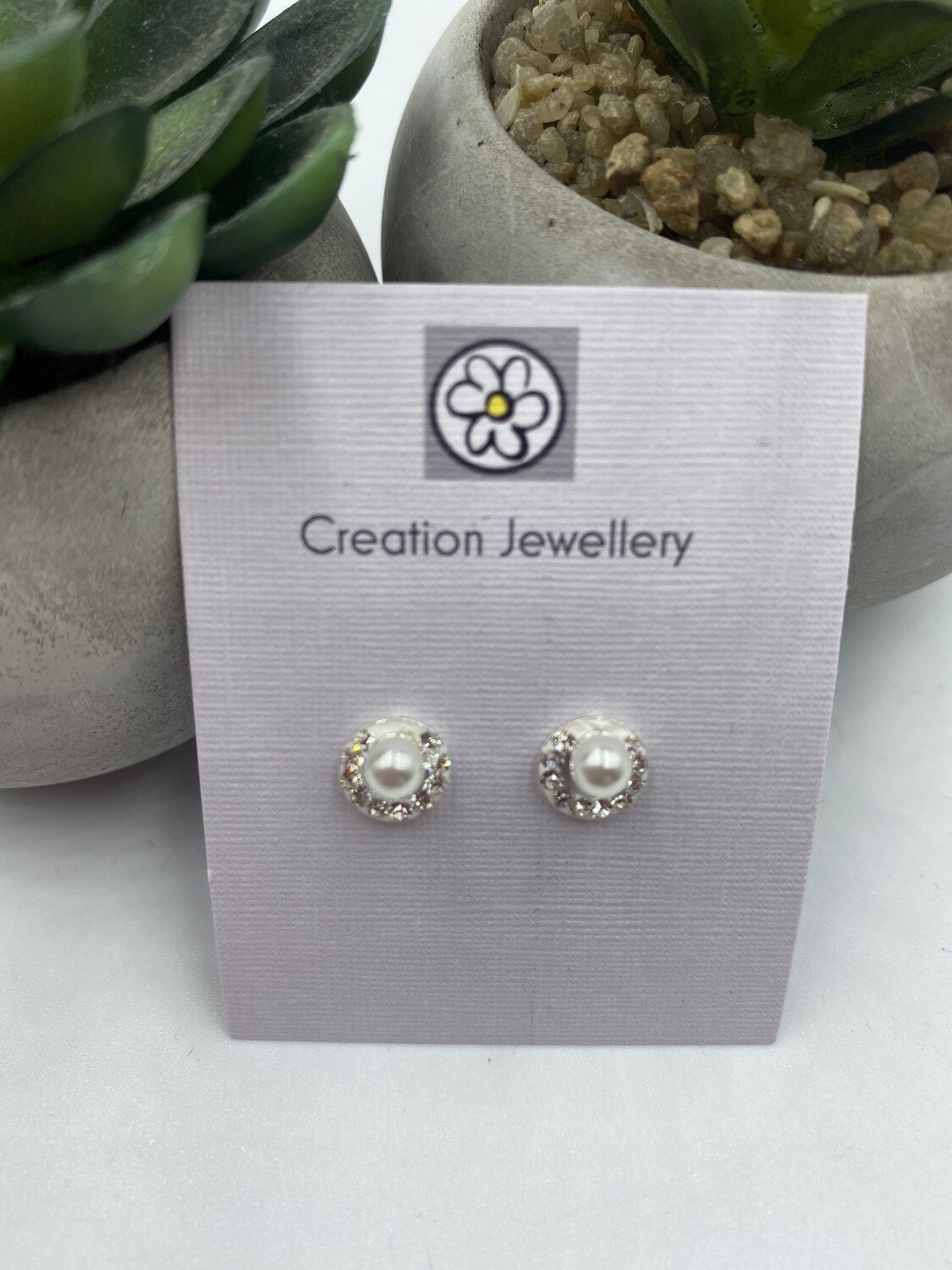 Sterling Silver sparkling Diamanté & Pearl Studs