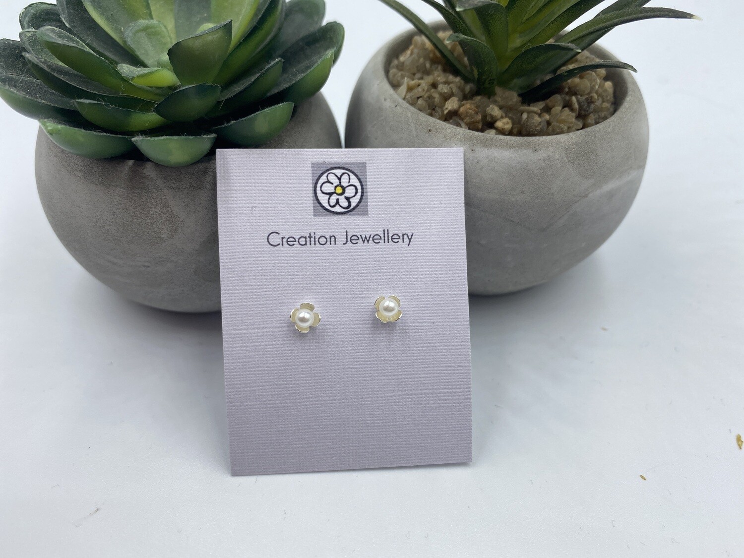Sterling Silver Stud Flower Earrings with Pearl centres