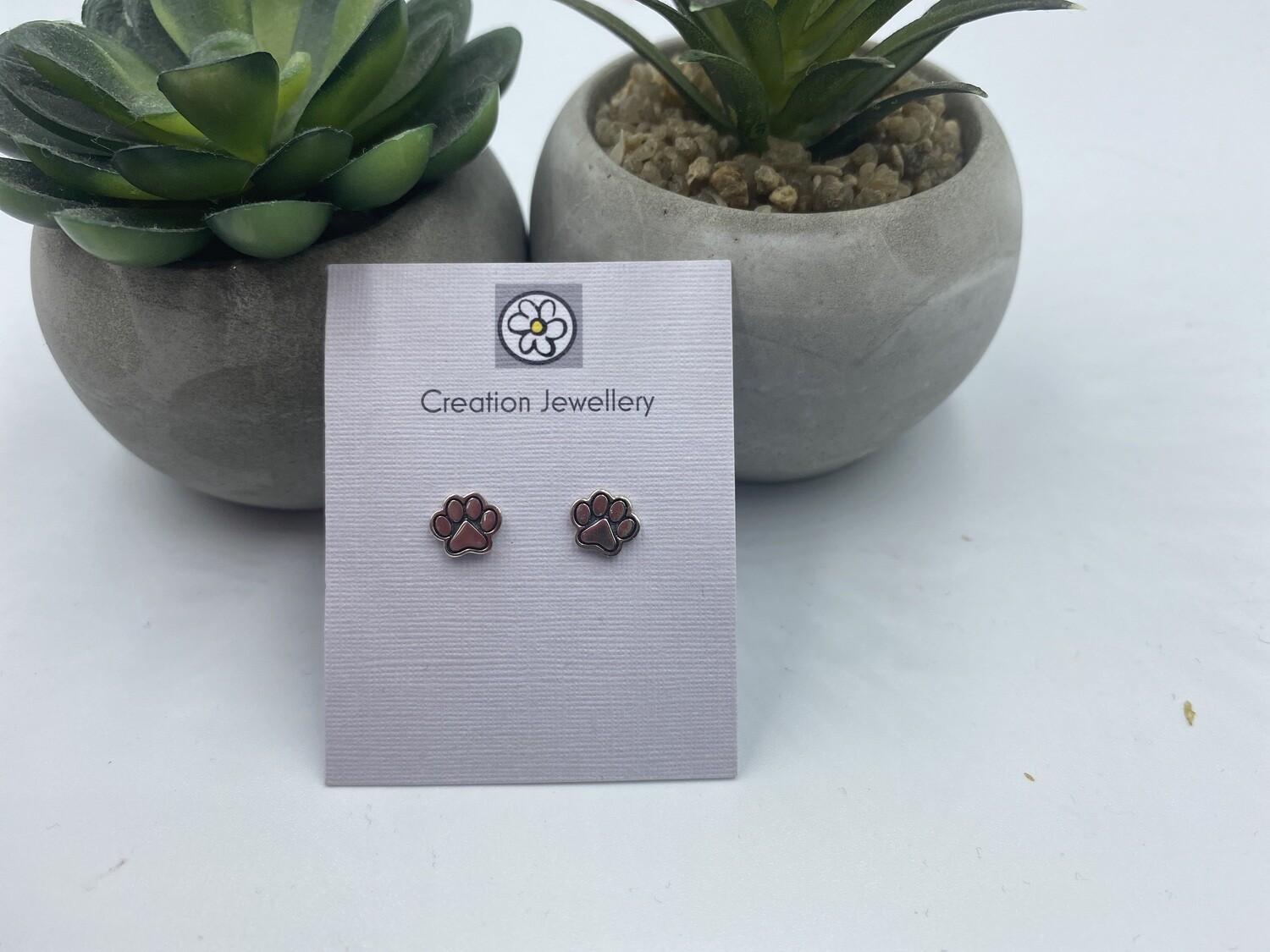 Sterling Silver Paw Print Stud Earrings