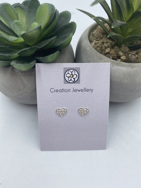 Sterling Silver Hammered Heart Stud Earrings 8mm
