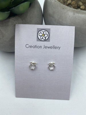 Sterling Silver Bee & Honeycomb Stud Earrings