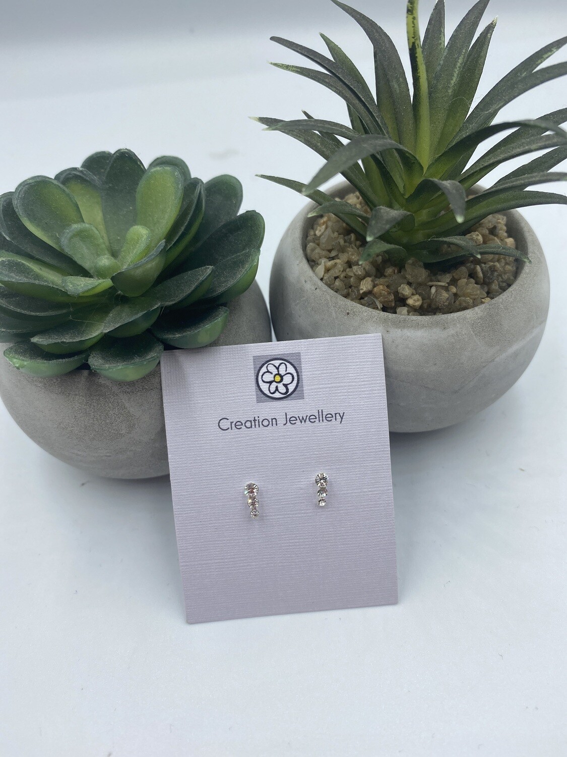 Sterling Silver Triple Diamanté Earrings