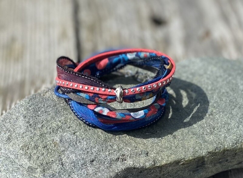 Blue and Red  Double Wrap Bracelet