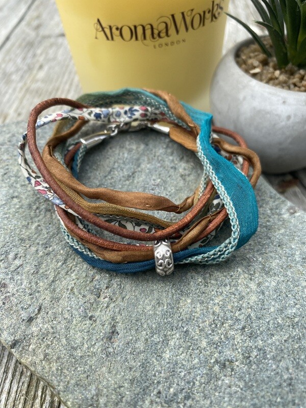 Double Wrap Bracelet - Earthy Green, Brown & Blue