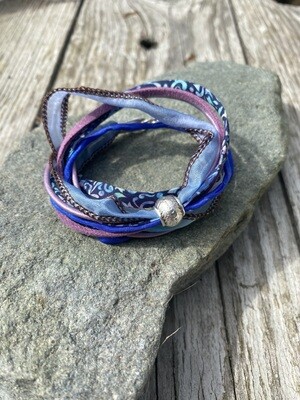 Double Wrap Bracelet - Blues and Pink