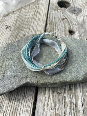 Double Wrap Bracelet - Turquoise and Grey