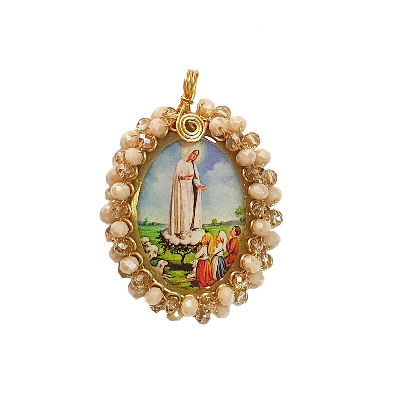Dije Virgen de Fatima Con baño De Oro Tejido En Murano 2334 Al Por Mayor