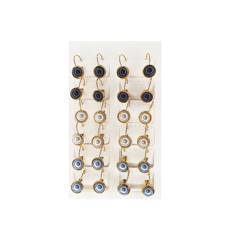 Aretes Perla Acero Inoxidable Mediano x3 Pares PR374-1 Al Por Mayor