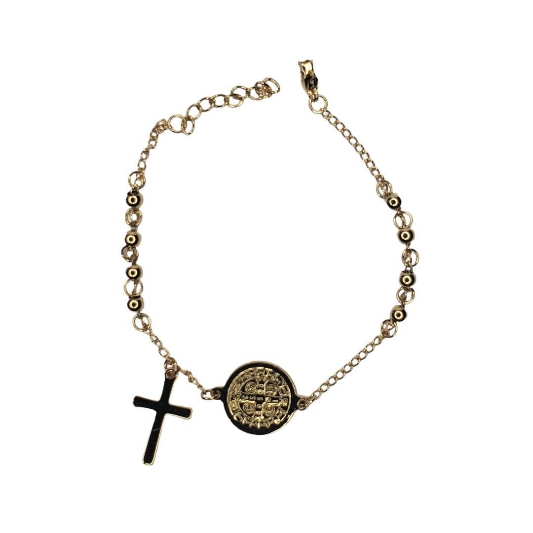 Pulsera De Acero Dorado 20cm Bola 4mm PR302 Al Por Mayor