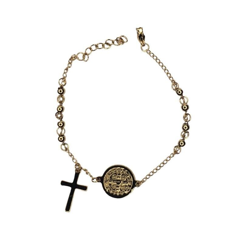 Pulsera De Acero Dorado 20cm Bola 4mm PR302 Al Por Mayor