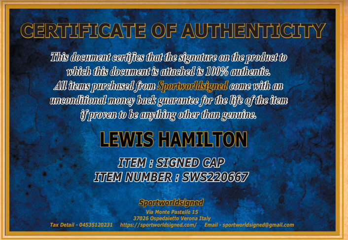 LEWIS HAMILTON CAP Signed Number COA SWS220667