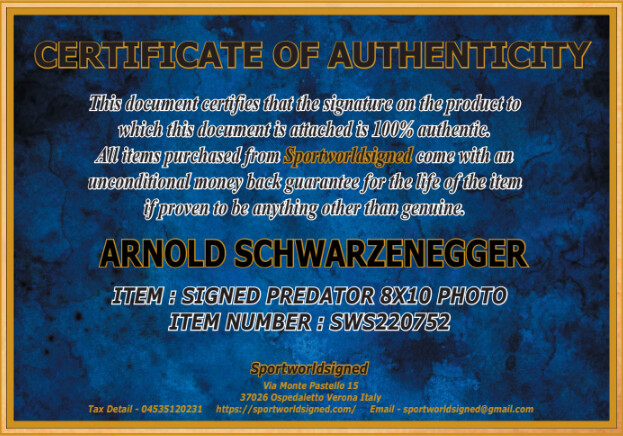 FOTO PHOTO Arnold Schwarzenegger Predator 1987  SIGNED AUTOGRAFATA Signed Number COA SWS220752