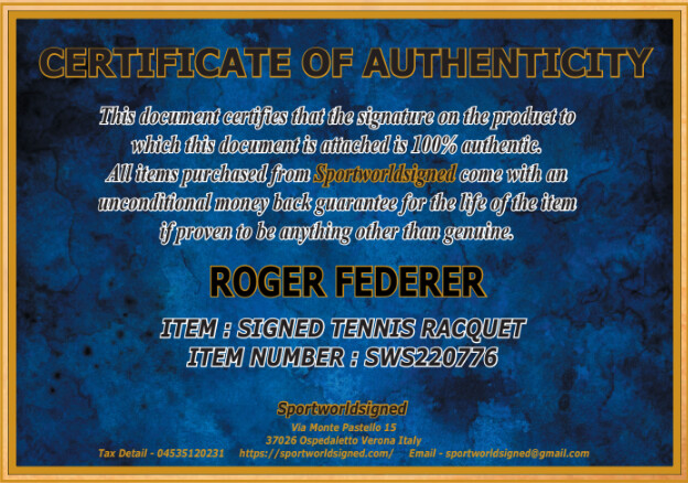 RACCHETTA FEDERER  Autografata Signed + COA RACQUET FEDERER   Autografato Signed Number COA SWS220776