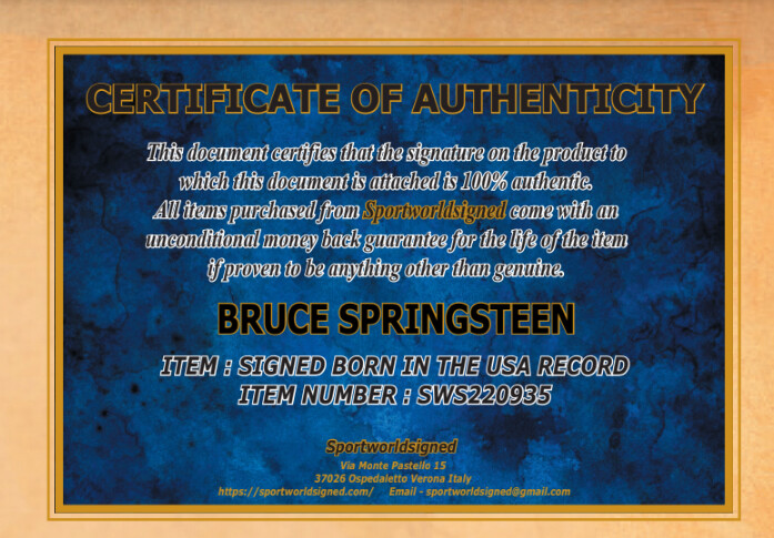RECORD BRUCE SPRINGSTEEN SIGNED BORN IN THE USA RECORD AUTOGRAFATO BRUCE SPRINGSTEEN SIGNED AUTOGRAPH SIGNED RECORD BRUCE SPRINGSTEEN  AUTOGRAPH SIGNED RECORD SPRINGSTEEN AUTOGRAPH SWS220935