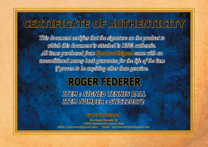 Pallina Autografata Signed Roger Federer Autografata Signed Roger Federer Pallina Hand Signed SWS220972