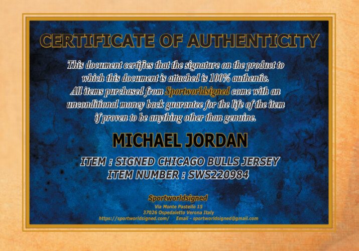 Maglia Chicago Bulls Autografata NBA MICHAEL JORDAN  SIGNED HAND SIGNED AUTOGRAPH MICHAEL JORDAN  JERSEY CHICAGO BULLS SIGNED AUTOGRAPH  SWS220984