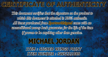 WINGS PRINT MICHAEL JORDAN AUTOGRAFATO HAND SIGNED AUTOGRAPH SIGNED MICHAEL JORDAN  HAND SIGNED   SWS221089