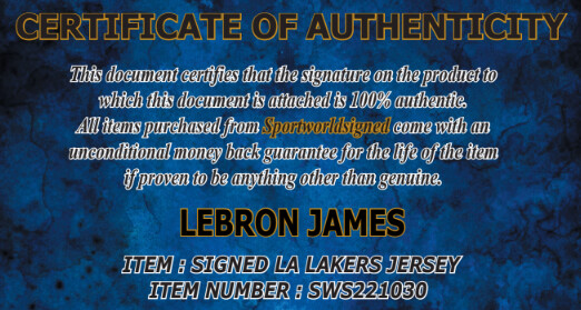 MAGLIA LEBRON JAMES LAKERS JERSEY  AUTOGRAFATA LE BRON JAMES LAKERS SIGNED  AUTOGRAFO SIGNED AUTOGRAPH HAND SIGNED   AUTOGRAPH SIGNED  JERSEY LAKERS LEBRON JAMES   SWS221030
