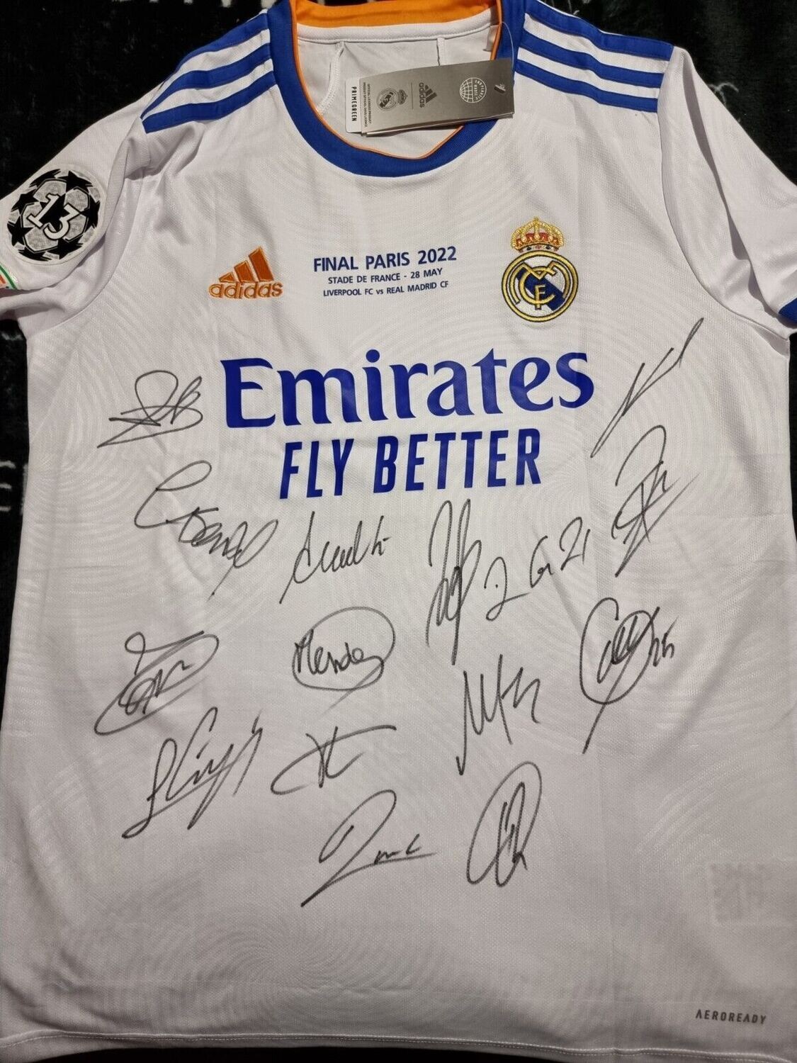 Maglia Replica REAL MADRID MAGLIA CASA CAMPEONES CHAMPIONS 20222 JERSEY HOME SIGNED TEAM AUTOGRAPHS TEAM with COA certificate REAL MADRID 2022 Signed Team FINAL CHAMPIONS 2022