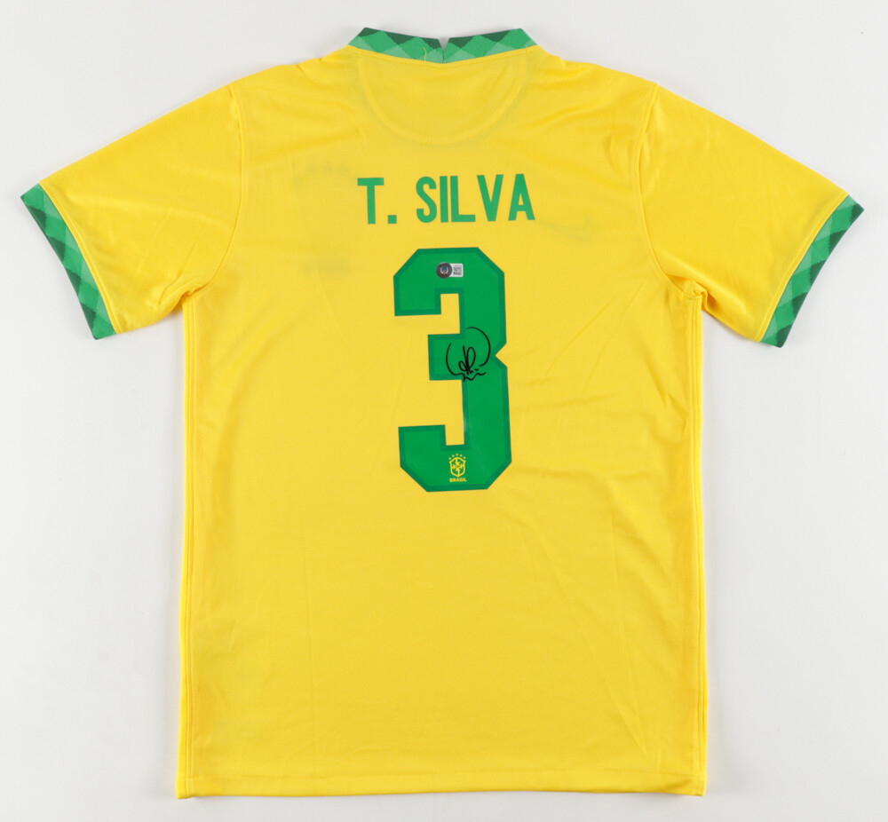 Brasile Brazil Jersey Maglia Thiago Silva 3  Autograph Autografo Signed Hand Signed THIAGO SILVA 3  with certificate coa of autheticity DOUBLE COA CERTIFICATE BECKETT SWS
