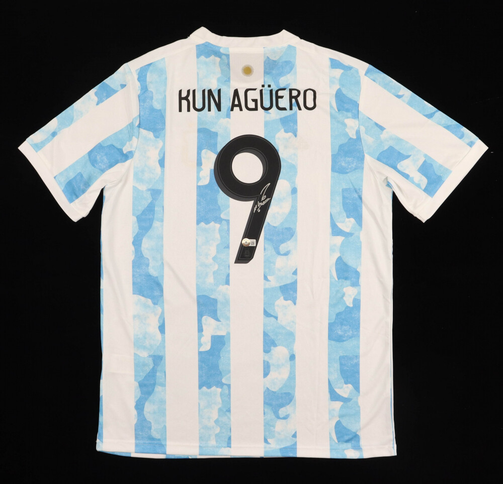 Sergio Aguero Signed Argentina Maglia Camisetas Jersey Signed Autograph Hand SIgned