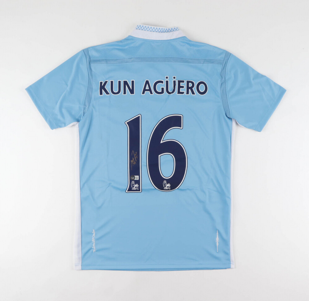 Sergio Aguero Signed Manchester City Maglia Camisetas Jersey Signed Autograph Hand SIgned